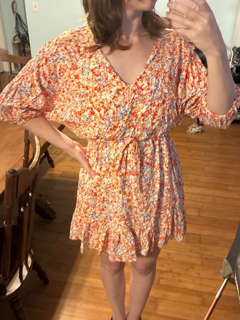 Lush floral print mini dress with tie waist